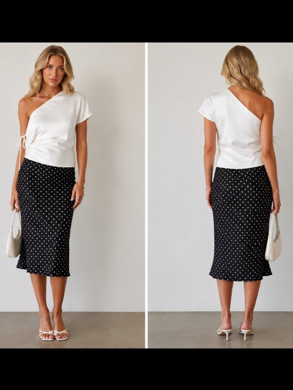 Polka Dot Midi Skirt - Black with White Dots Size 10